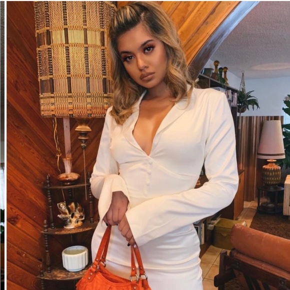 NWT TIGER MIST Ivory Cedar Dress Size Small Long Sleeve deep v-neckline - Picture 4 of 14